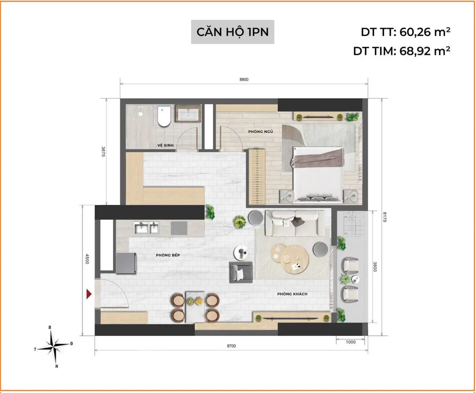 Ascott Tây Hồ - thiết kế căn 1 phòng ngủ