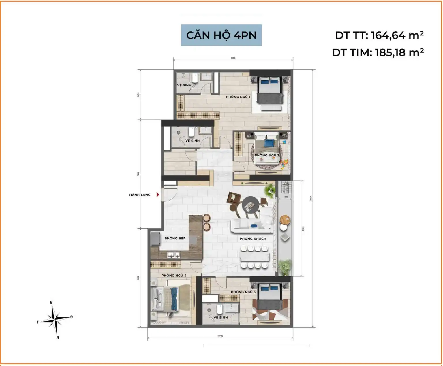 Ascott Tây Hồ - thiết kế căn 4 phòng ngủ